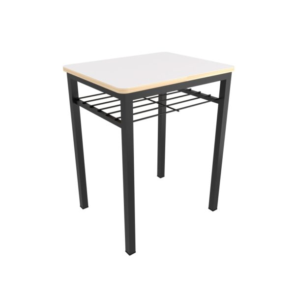 MESA INDIVIDUAL RECTANGULAR CON CUBIERTA DE TRIPLAY CON LAMINADO PLASTICO Y PORTALIBROS 60X48X75 CM